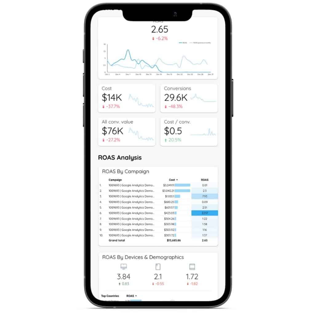 Mobile ROAS Dasbhoard - Data Bloo