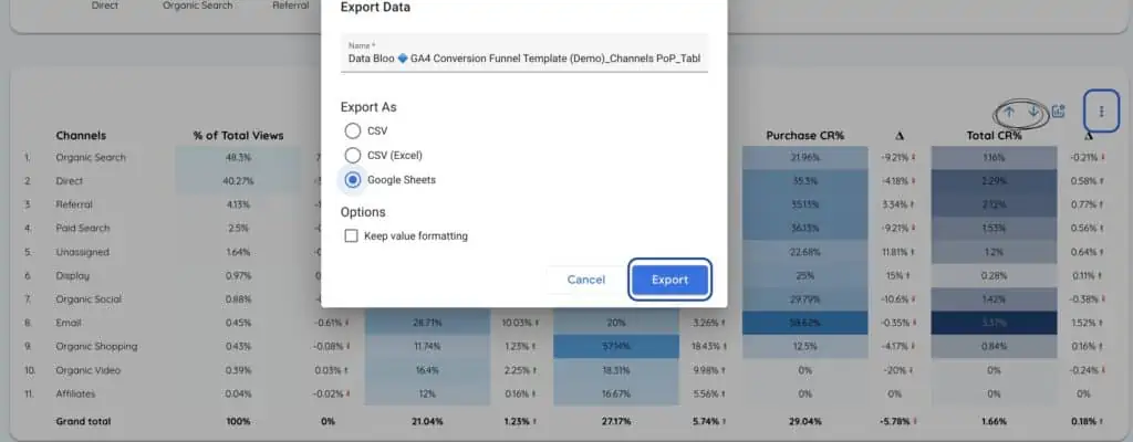 Export data from a chart - Data Bloo