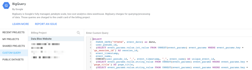 Custom SQL BigQuery - Data Bloo